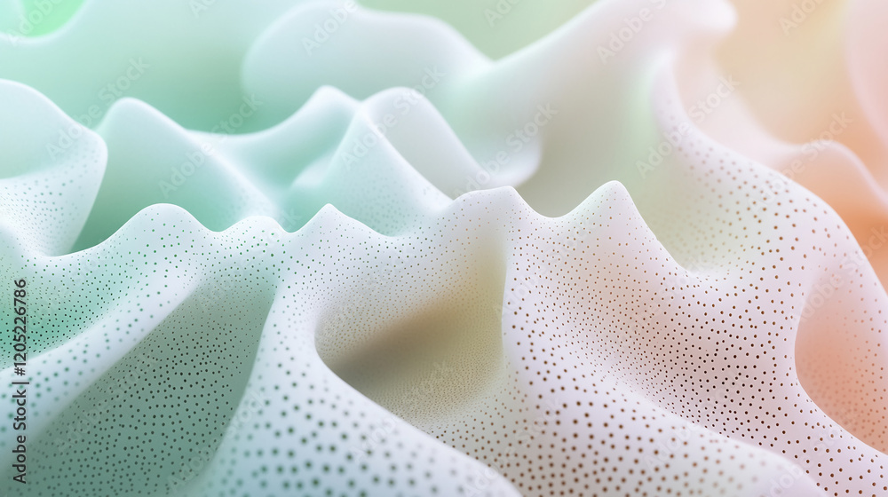 Poster abstract close-up of textured foam with holes and smooth flowing shapes, soft pastel colors