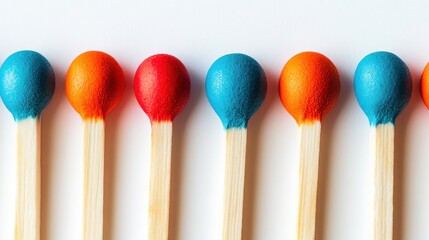 Colorful matches arranged in a row on white background.