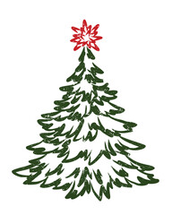 Obraz premium New Year green tree with a red star. 