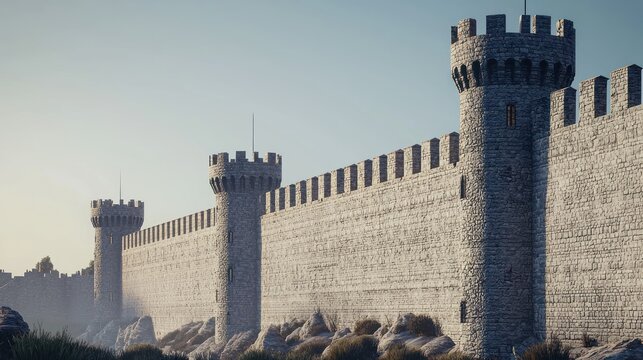 Majestic Medieval Castle Wall at Dawn