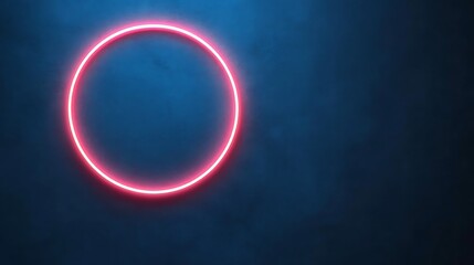 Obraz premium Pink Neon Circle on a Blue Wall Background