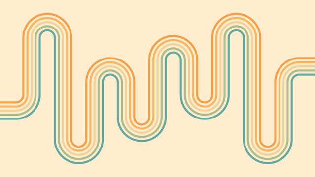 Abstract background of rainbow groovy Wavy Line design in 1970s Hippie Retro style. Vector pattern ready to use for cloth, textile, wrap and other.