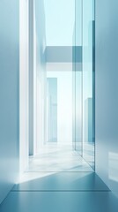 Obraz premium Abstract Blue Corridor, architectural perspective, light, clean lines, minimal, generated AI