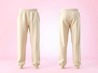 Blank Beige Sweatpants 3D Mockup Display – Front and Back Views with Soft Folds – casual style.