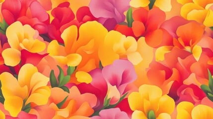 Vibrant yellow and red snapdragon seamless pattern, intricate floral design, lively and colorful textile inspiration