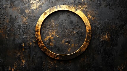 A single metallic circle in gold with a soft glow on a black textured backdrop 