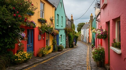 Fototapeta premium Charming colorful streets coastal town photograph serene atmosphere close-up