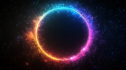 Obraz premium Abstract glowing gradient circle in vibrant hues on a black starry backdrop