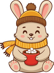 Fototapeta premium rabbit with a flower ,Cute animal holding a glass of juice, wearing clothes
