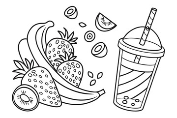 A smoothie coloring page for kids, Bold Line Art, White Background A.eps