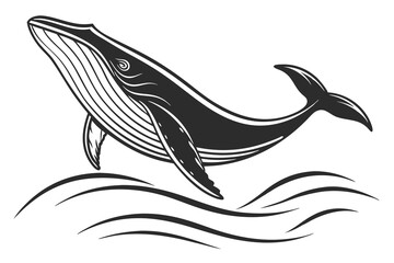 black color line art A image of a whale swimming gracefully in the ocean B.eps