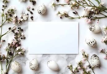 Creative easter flat lay with white paper blank