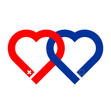 recommend clip art: heart shaped ribbon of switzerland and european union flags intertwined. vector illustration isolated on white background