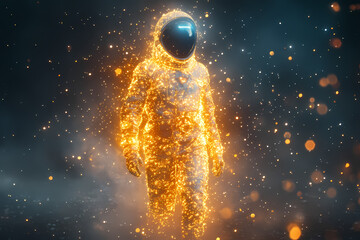 pilot navigating a radiant holographic aircraft through a virtual galaxy