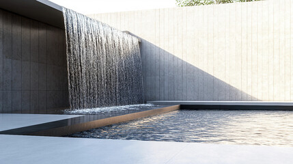 A large water fountain is in the middle of a pool