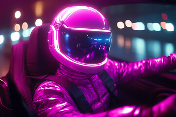 pilot navigating a radiant holographic aircraft through a virtual galaxy