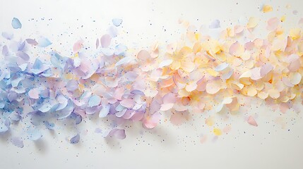 Pastel-colored confetti cascading in midair creating a soft and peaceful scene