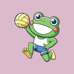 Obraz premium Volleyball ball with frog vector illustration design