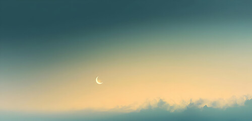 : crescent and Moon glowing in the sky with lighting in concept of Happy Ramadan Muslim and Islamic concept or event