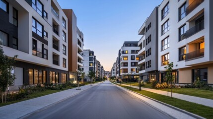 Modern Apartment Complex at Dusk: Serene Urban Living