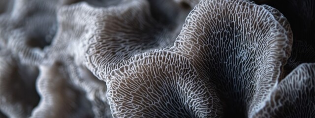 Obraz premium Close-up of dark gray coral texture showcasing intricate patterns and organic beauty in macro photography