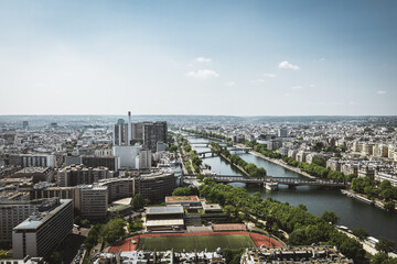 Aerial View of Paris with the Seine River and Modern Architecture