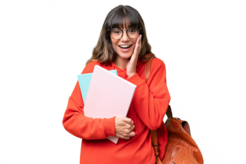 Young student caucasian woman over isolated background with surprise and shocked facial expression