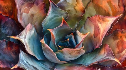 Fototapeta premium Abstract agave plant leaves showing vibrant colors and textures