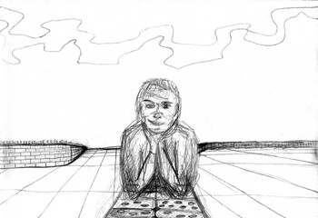 Sketch of Person Symbolizing Introspection