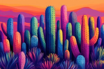 Geometric Cactus   Stylized cactus shapes in bright, contrasting colors.