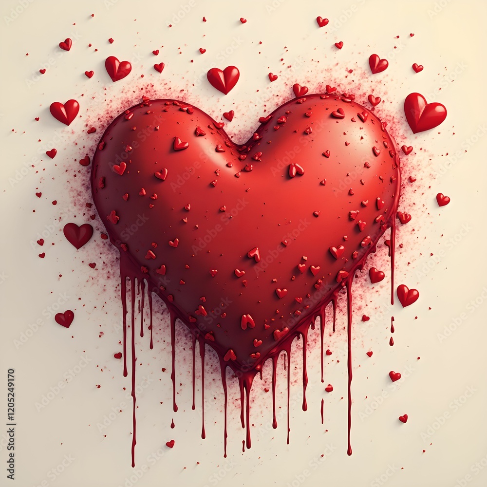 Poster a large, red heart on a white background, with smaller red hearts scattered around it. the heart app