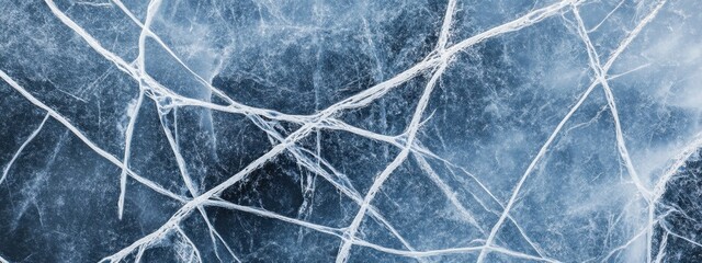 Fototapeta premium Intricate patterns of ice sheet reveal delicate cracks and textures in blue tones with hints of white and gray
