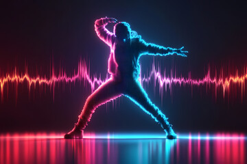 Fototapeta premium singer performing with radiant holographic sound waves on a neon-lit stage