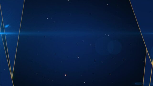 Blue empty Circle with golden line and Equilateral Triangle blue background and golden particles motion graphics animation 4k footage.