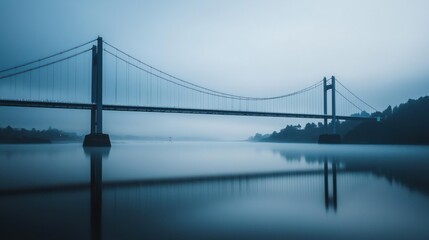 Obraz premium Serene Suspension Bridge at Dawn