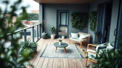 Fototapeta premium The wooden dining table with plush chairs sat elegantly beside a large window in the luxury home interior