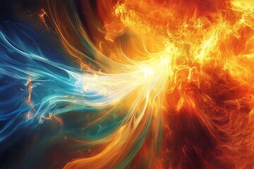 Fototapeta premium Swirling colors red orange blue energy of fire elementals flames dynamic powerful strength intensity 