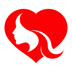 Abstract Female Silhouette Within a Red Heart Icon