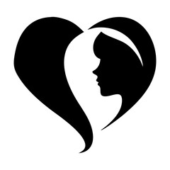 Heart for womens day icon black color vector silhouette isolated white background