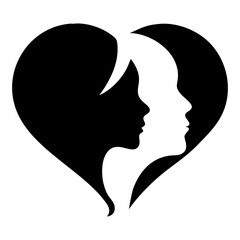 Heart for womens day icon black color vector silhouette isolated white background