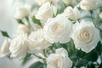 Obraz premium Natural floral background with bouquet of white roses. Professional photo
