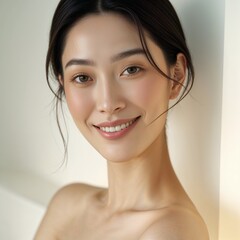 Asian woman with a sincere smile from afar
