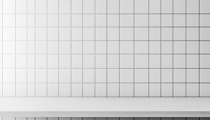 Empty white laminated surface over blurred square ceramic tile wall