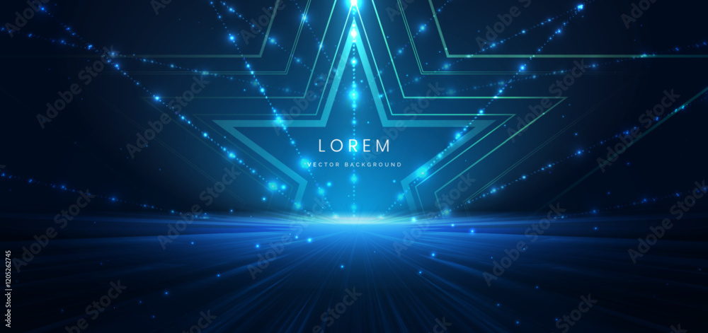 Wall mural abstract scene elegant blue light lines on dark background with lighting effect and sparkle.
