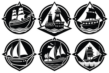 ship logo icon set vector art illustration