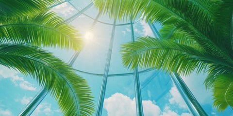Fototapeta premium Vibrant sunlit plant-filled interior urban environment low angle perspective wellness concept