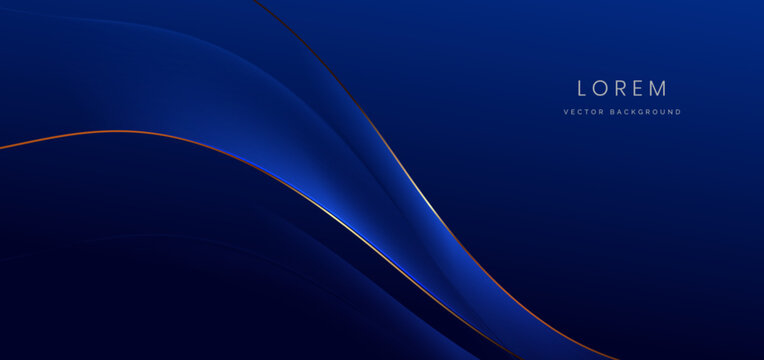 Luxury blue background with gold line curved and lighting effect sparkle.