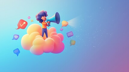 Fototapeta premium Digital Marketer Emitting Growth Symbols from a Floating Cloud