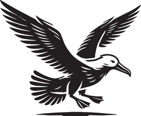 Black Color Albatross Silhouette Vector Illustration, Solid White Background. minimal vector design