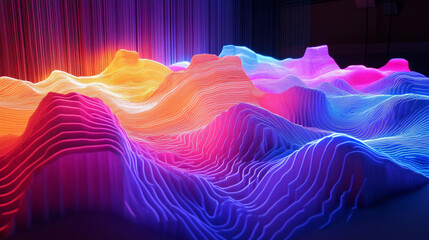 Vibrant spectrum waves in neon colors illuminating a dynamic landscape. Generative AI